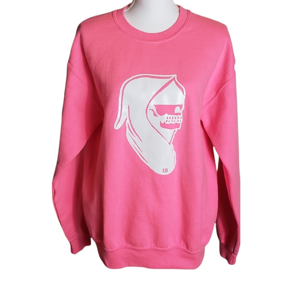 Hot Pink Crewneck Fleece Sweatshirt Size Medium Zaddy Skeleton Graphic Sweater